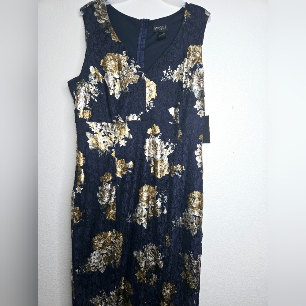 EnFocus Studio Navy blue Maxi dress with Floral design Sz 14 - Picture 3 of 13